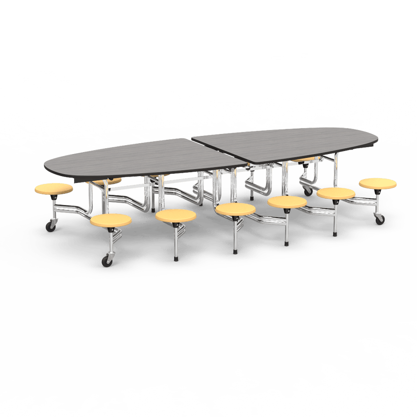 Virco MTS Series Ellipse Mobile Cafeteria Stool Table 45"W x 120"L x 29"H with 15" Seat Height - 12 Stools (MTSE15271012) - SchoolOutlet