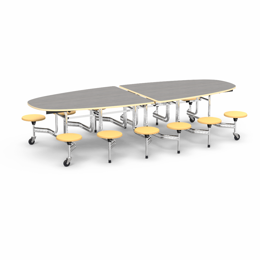 Virco MTS Series Ellipse Mobile Cafeteria Stool Table 45"W x 120"L x 29"H with 15" Seat Height - 12 Stools (MTSE15271012) - SchoolOutlet