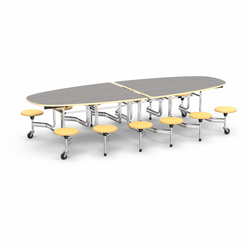 Virco MTS Series Ellipse Mobile Cafeteria Stool Table 45"W x 120"L x 29"H with 15" Seat Height - 12 Stools (MTSE15271012) - SchoolOutlet