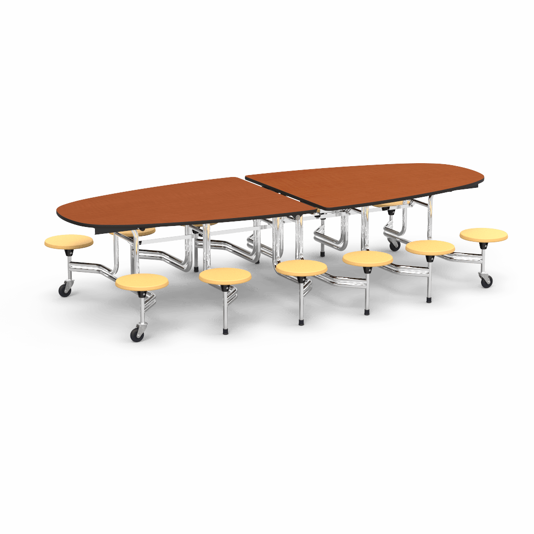 Virco MTS Series Ellipse Mobile Cafeteria Stool Table 45"W x 120"L x 29"H with 15" Seat Height - 12 Stools (MTSE15271012) - SchoolOutlet