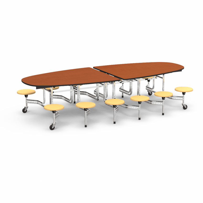 Virco MTS Series Ellipse Mobile Cafeteria Stool Table 45"W x 120"L x 29"H with 15" Seat Height - 12 Stools (MTSE15271012) - SchoolOutlet