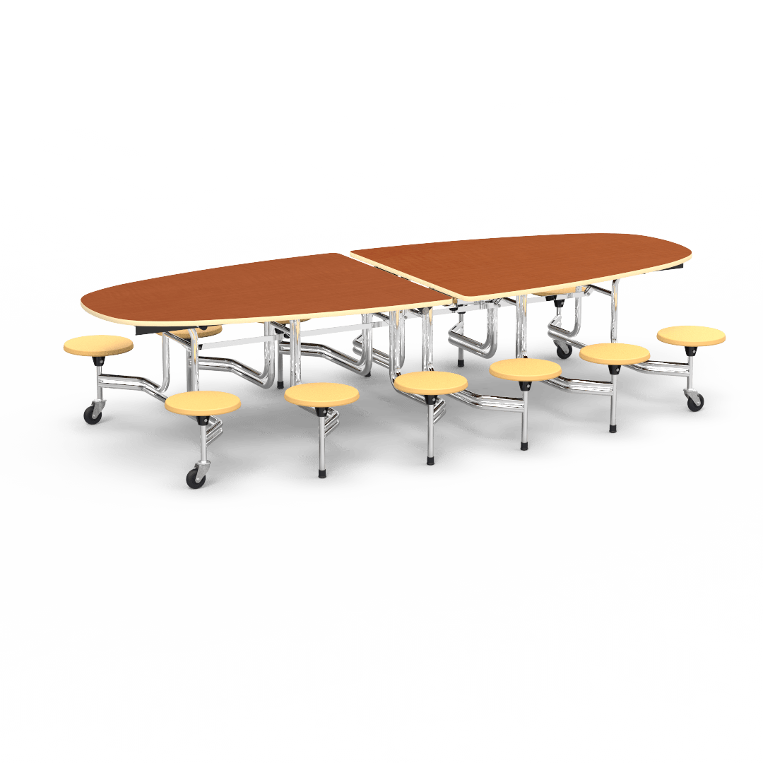 Virco MTS Series Ellipse Mobile Cafeteria Stool Table 45"W x 120"L x 29"H with 15" Seat Height - 12 Stools (MTSE15271012) - SchoolOutlet