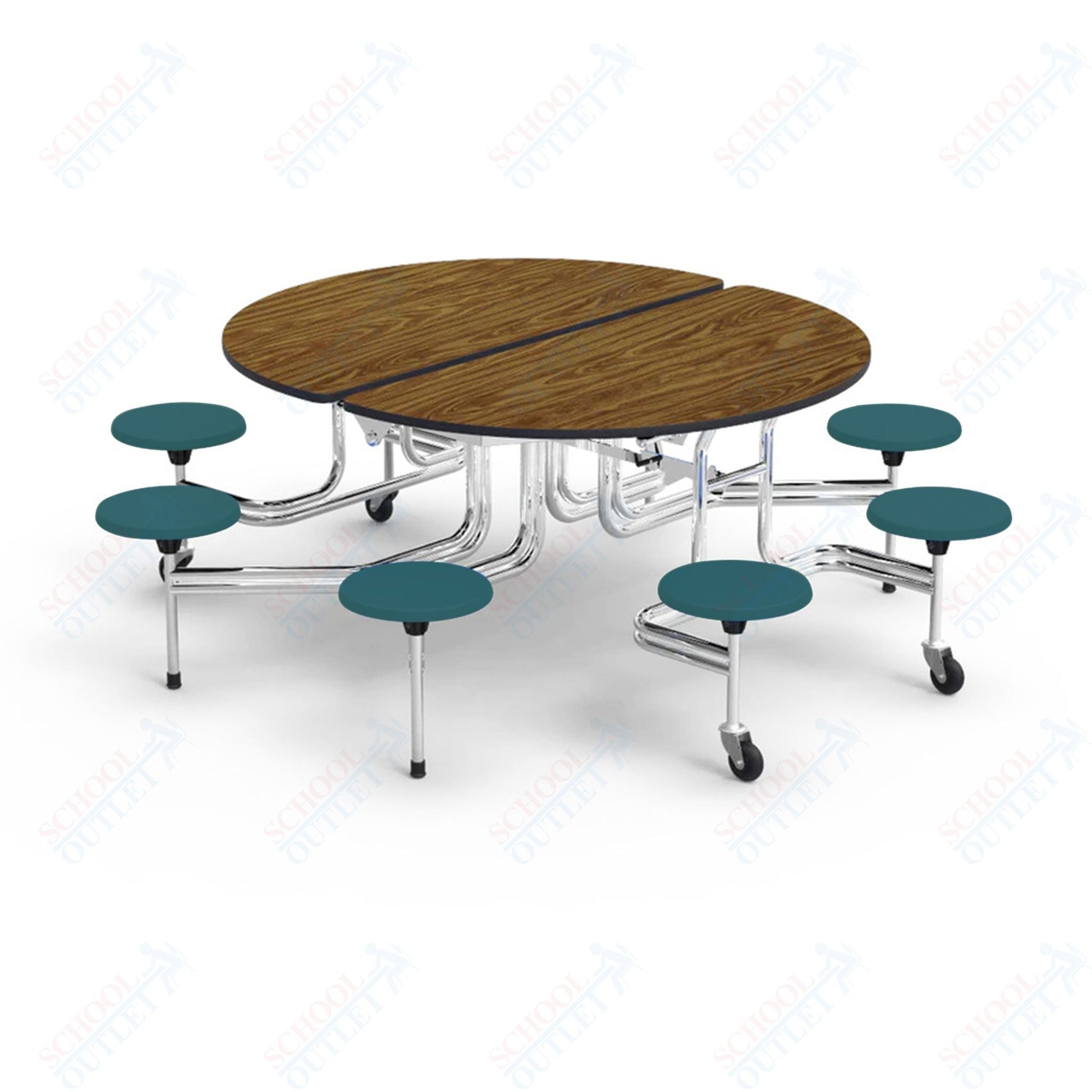 Virco MTSO152758AE - Round Mobile Stool Cafeteria Table - Sure Edge - 15" Seat Height - 8 Stools (Virco MTSO152758AE) - SchoolOutlet