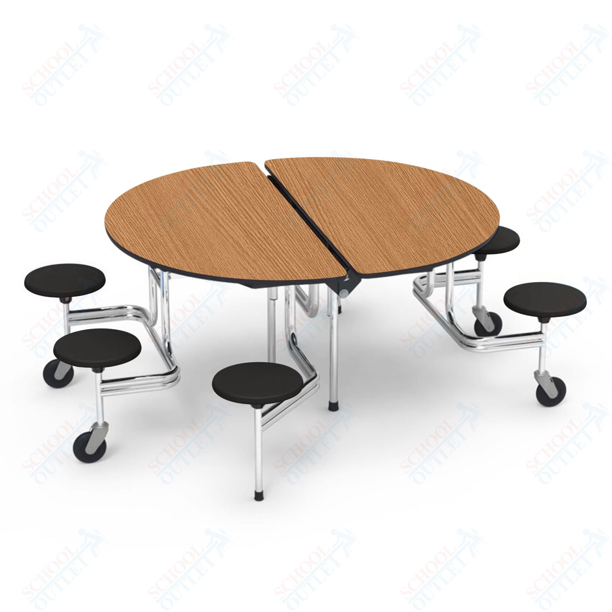 Virco MTSO193156WAE - ADA Compliant Oval Mobile Stool Cafeteria Table - Sure Edge - 19" Seat Height - 60" Diameter - 6 Stools - SchoolOutlet