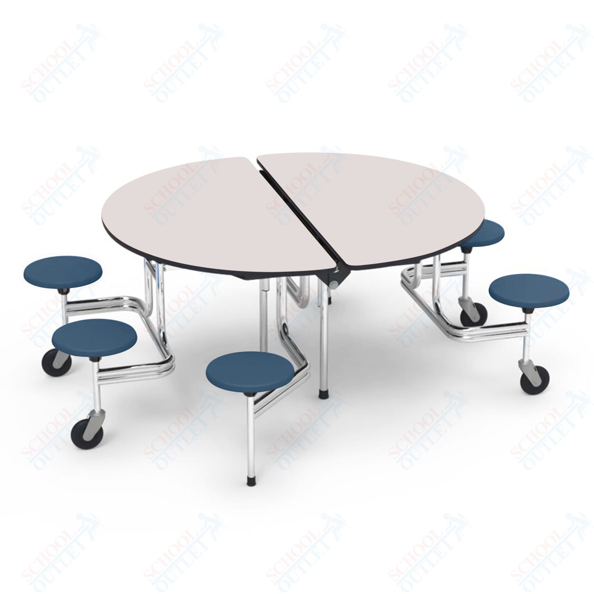Virco MTSO193156WAE - ADA Compliant Oval Mobile Stool Cafeteria Table - Sure Edge - 19" Seat Height - 60" Diameter - 6 Stools - SchoolOutlet
