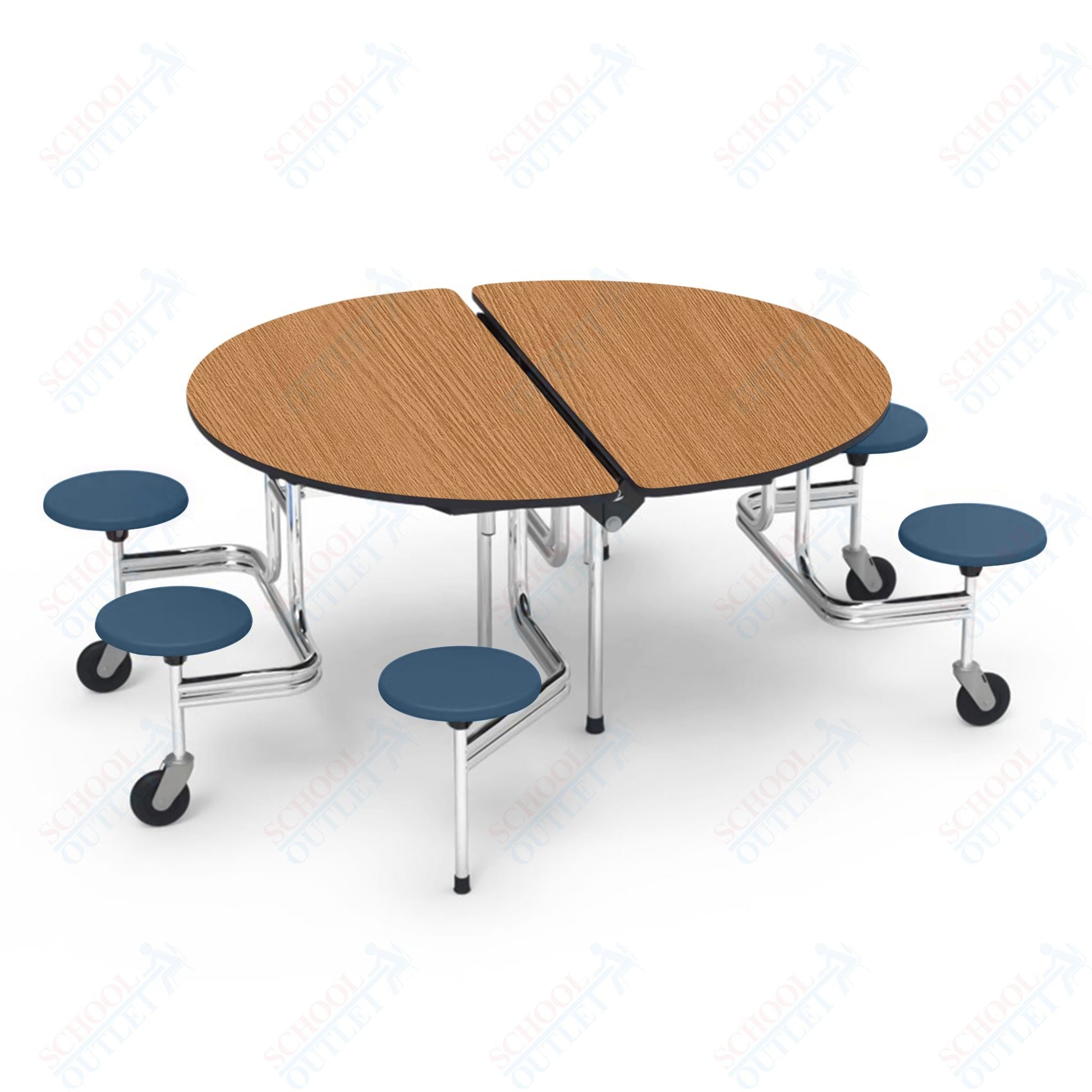 Virco MTSO193156WAE - ADA Compliant Oval Mobile Stool Cafeteria Table - Sure Edge - 19" Seat Height - 60" Diameter - 6 Stools - SchoolOutlet