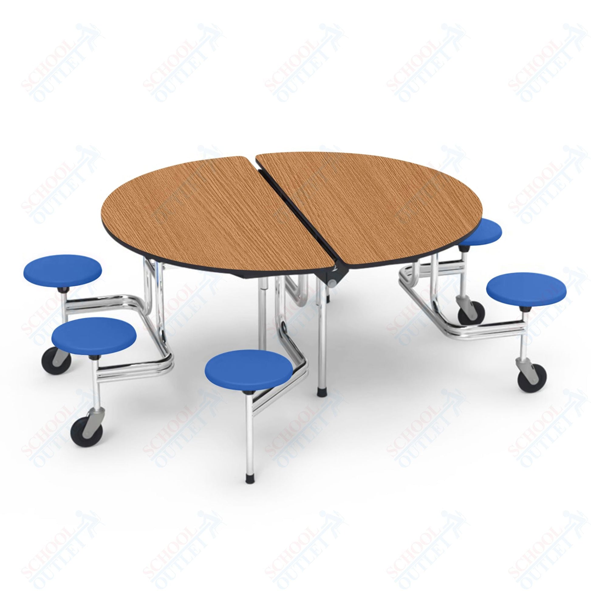 Virco MTSO193156WAE - ADA Compliant Oval Mobile Stool Cafeteria Table - Sure Edge - 19" Seat Height - 60" Diameter - 6 Stools - SchoolOutlet