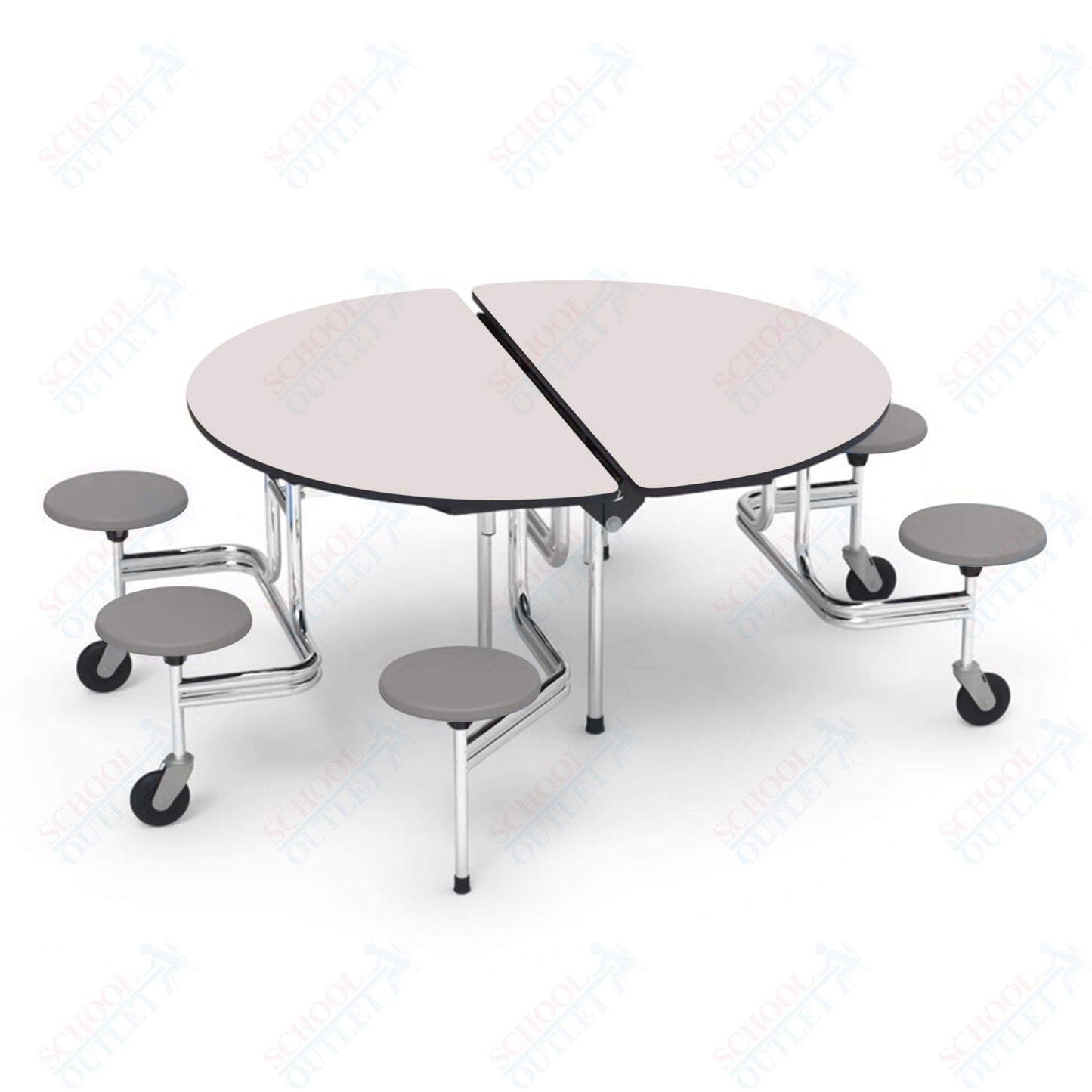 Virco MTSO193156WAE - ADA Compliant Oval Mobile Stool Cafeteria Table - Sure Edge - 19" Seat Height - 60" Diameter - 6 Stools - SchoolOutlet