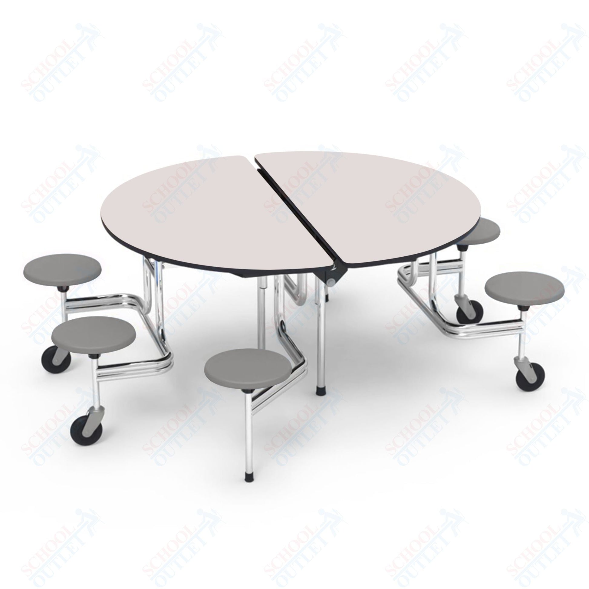 Virco MTSO193156WAE - ADA Compliant Oval Mobile Stool Cafeteria Table - Sure Edge - 19" Seat Height - 60" Diameter - 6 Stools - SchoolOutlet