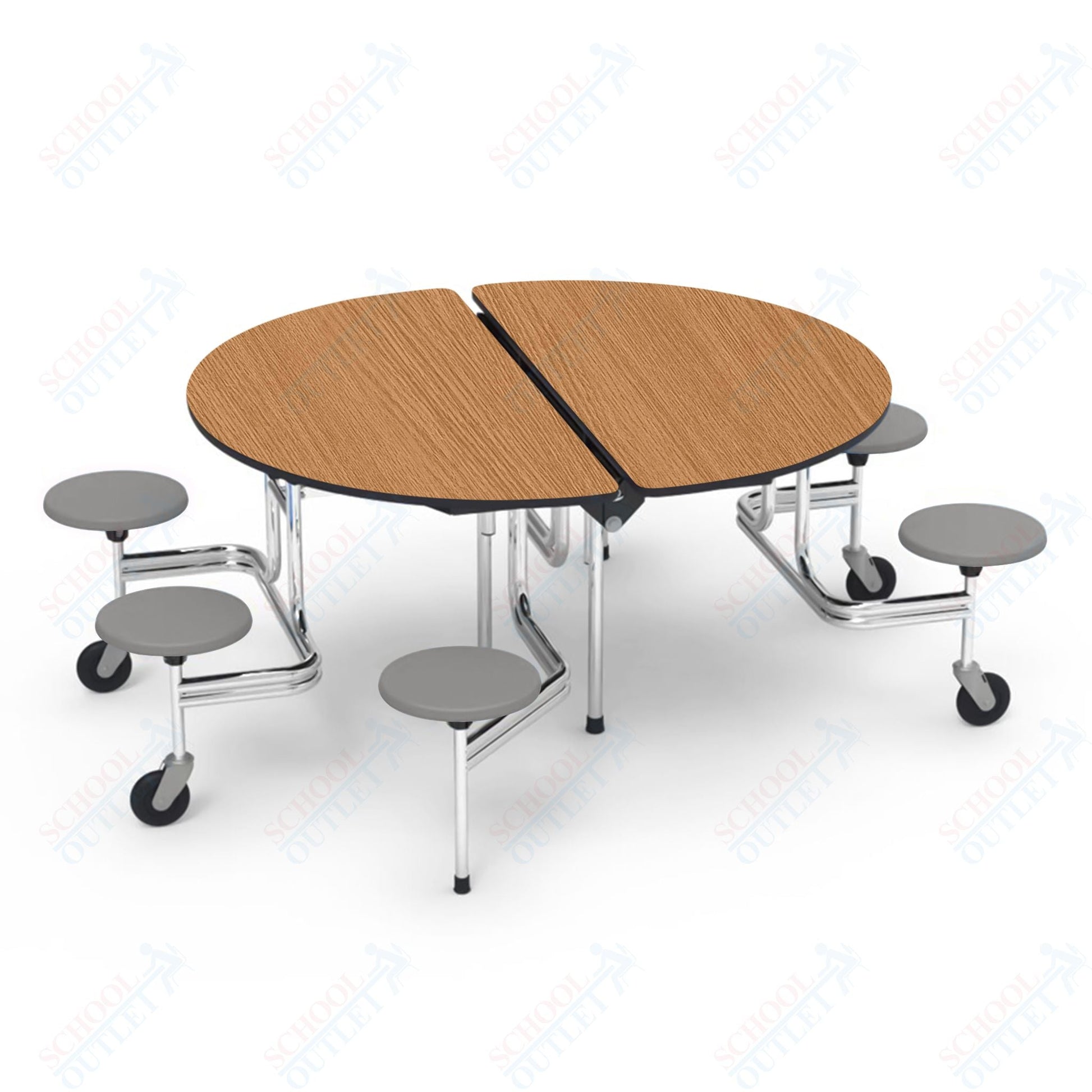 Virco MTSO193156WAE - ADA Compliant Oval Mobile Stool Cafeteria Table - Sure Edge - 19" Seat Height - 60" Diameter - 6 Stools - SchoolOutlet