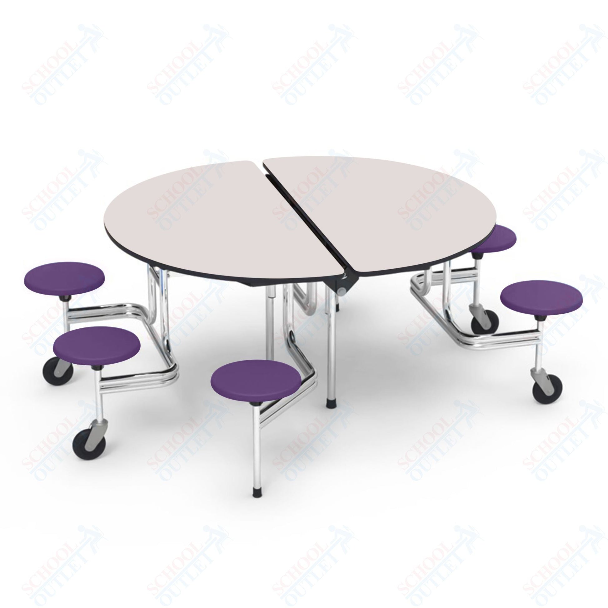 Virco MTSO193156WAE - ADA Compliant Oval Mobile Stool Cafeteria Table - Sure Edge - 19" Seat Height - 60" Diameter - 6 Stools - SchoolOutlet