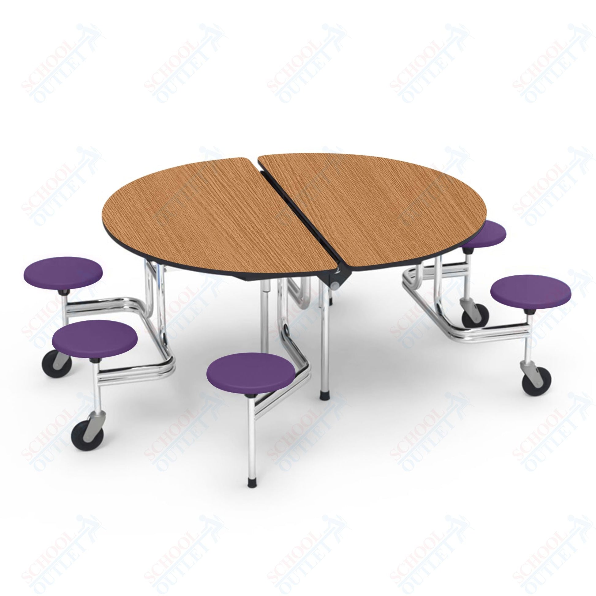 Virco MTSO193156WAE - ADA Compliant Oval Mobile Stool Cafeteria Table - Sure Edge - 19" Seat Height - 60" Diameter - 6 Stools - SchoolOutlet
