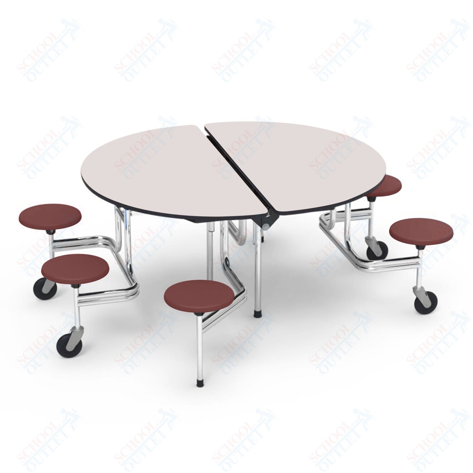 Virco MTSO193156WAE - ADA Compliant Oval Mobile Stool Cafeteria Table - Sure Edge - 19" Seat Height - 60" Diameter - 6 Stools - SchoolOutlet