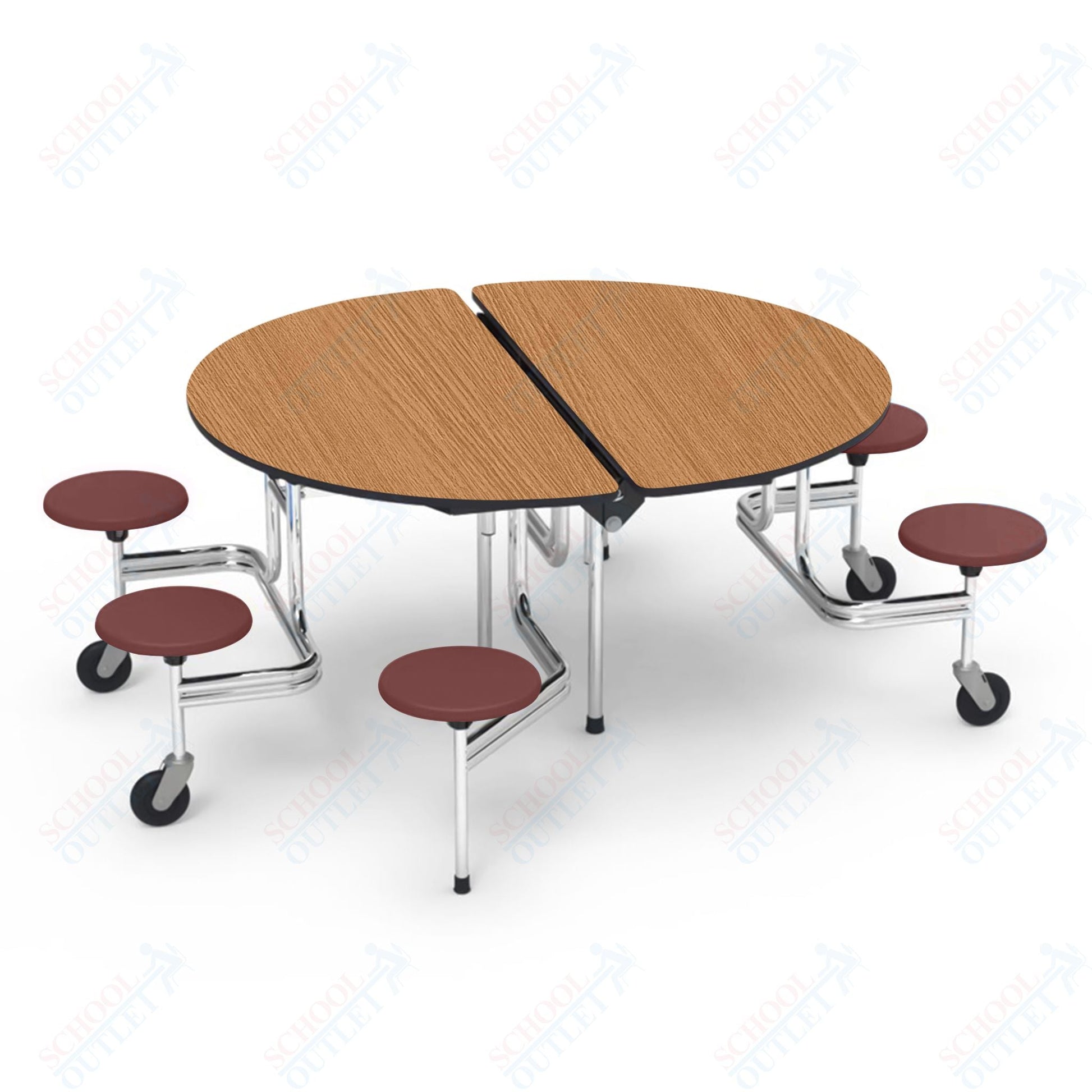 Virco MTSO193156WAE - ADA Compliant Oval Mobile Stool Cafeteria Table - Sure Edge - 19" Seat Height - 60" Diameter - 6 Stools - SchoolOutlet