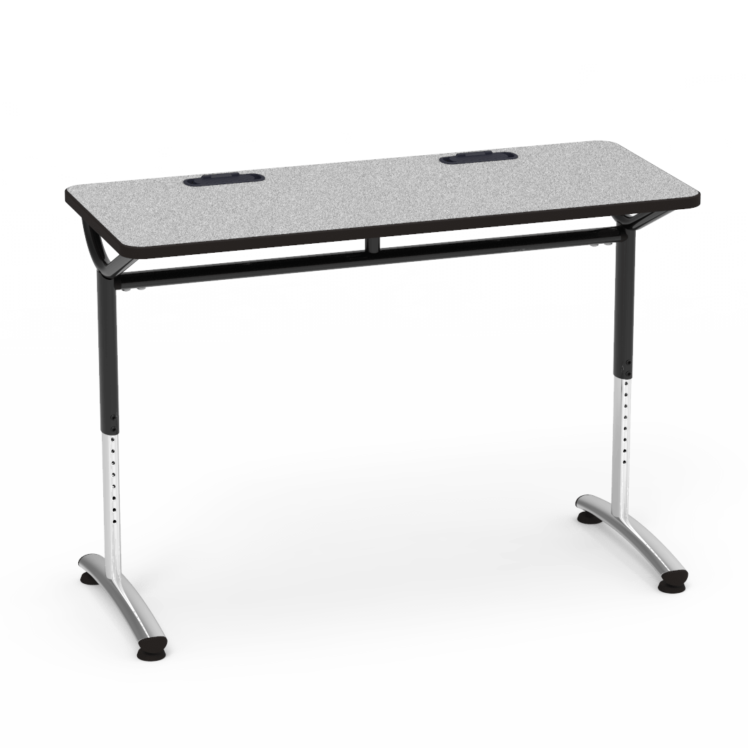 Virco TEXT Series Training Study Computer Desk Table with 2 Grommets 48"W x 20"D x 26"-34"H (TABLE-TE20488YADJGR2) - SchoolOutlet