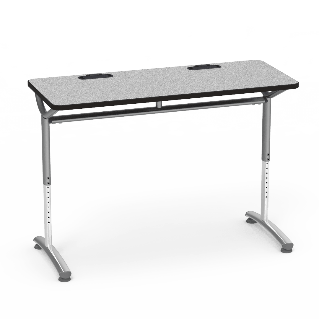 Virco TEXT Series Training Study Computer Desk Table with 2 Grommets 48"W x 20"D x 26"-34"H (TABLE-TE20488YADJGR2) - SchoolOutlet