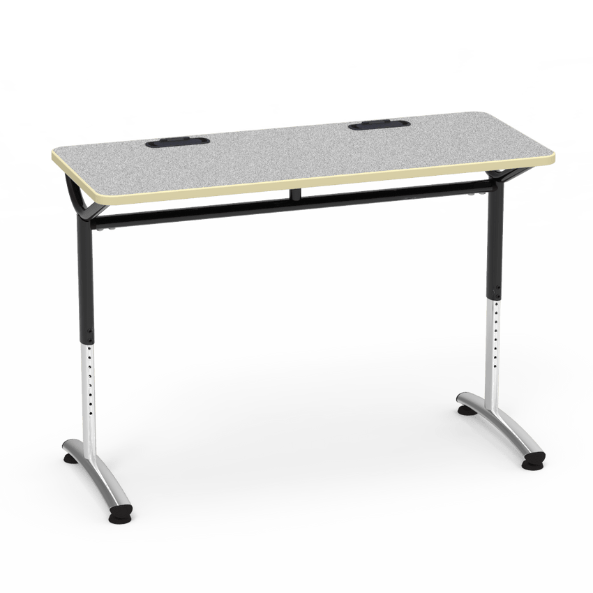Virco TEXT Series Training Study Computer Desk Table with 2 Grommets 48"W x 20"D x 26"-34"H (TABLE-TE20488YADJGR2) - SchoolOutlet