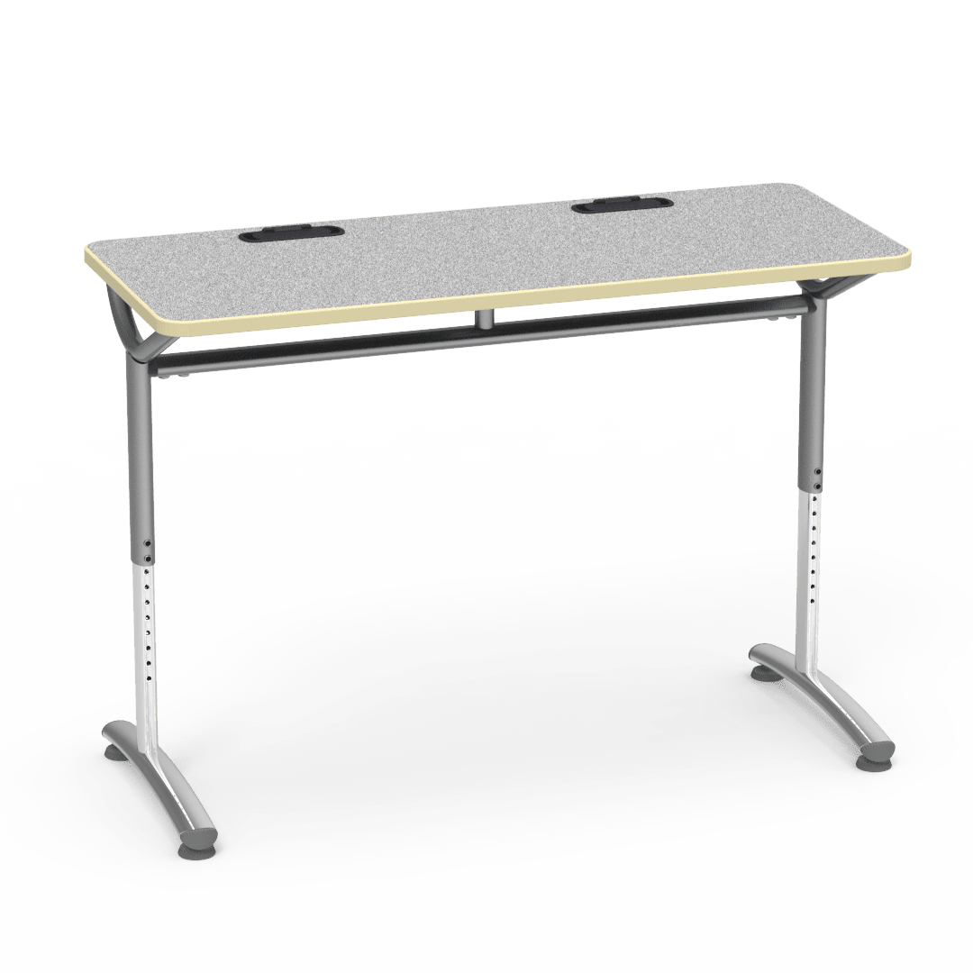 Virco TEXT Series Training Study Computer Desk Table with 2 Grommets 48"W x 20"D x 26"-34"H (TABLE-TE20488YADJGR2) - SchoolOutlet