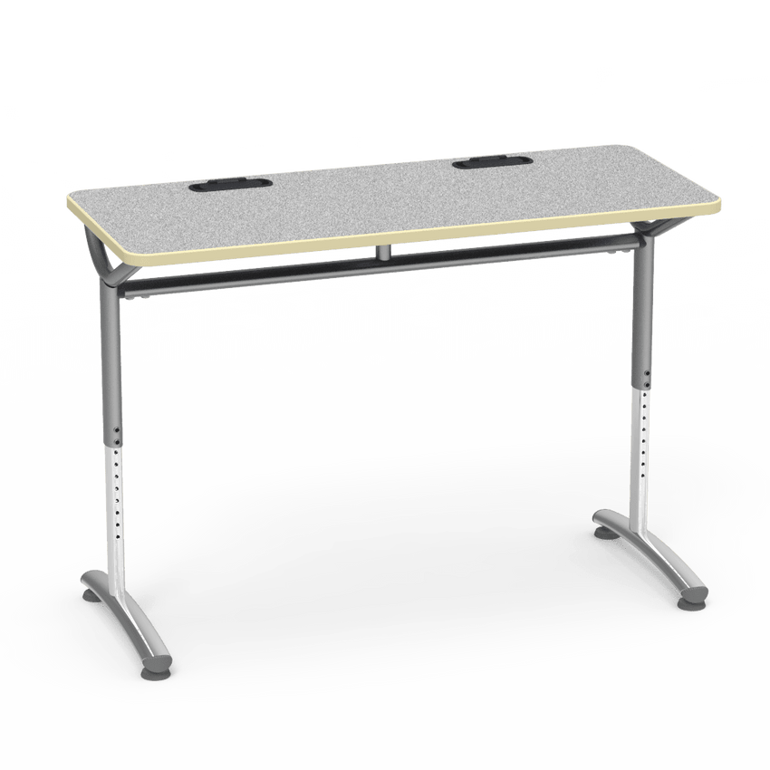 Virco TEXT Series Training Study Computer Desk Table with 2 Grommets 48"W x 20"D x 26"-34"H (TABLE-TE20488YADJGR2) - SchoolOutlet