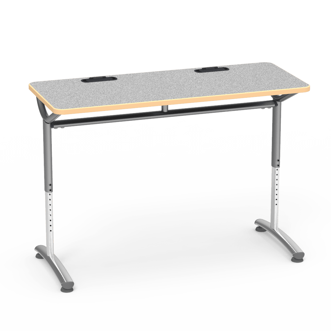 Virco TEXT Series Training Study Computer Desk Table with 2 Grommets 48"W x 20"D x 26"-34"H (TABLE-TE20488YADJGR2) - SchoolOutlet