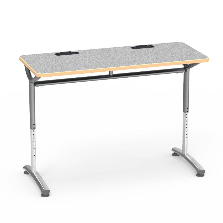 Virco TEXT Series Training Study Computer Desk Table with 2 Grommets 48"W x 20"D x 26"-34"H (TABLE-TE20488YADJGR2) - SchoolOutlet