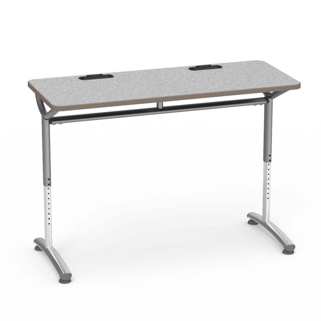 Virco TEXT Series Training Study Computer Desk Table with 2 Grommets 48"W x 20"D x 26"-34"H (TABLE-TE20488YADJGR2) - SchoolOutlet