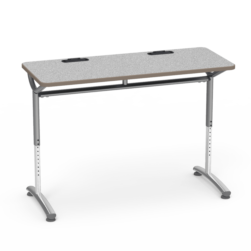 Virco TEXT Series Training Study Computer Desk Table with 2 Grommets 48"W x 20"D x 26"-34"H (TABLE-TE20488YADJGR2) - SchoolOutlet