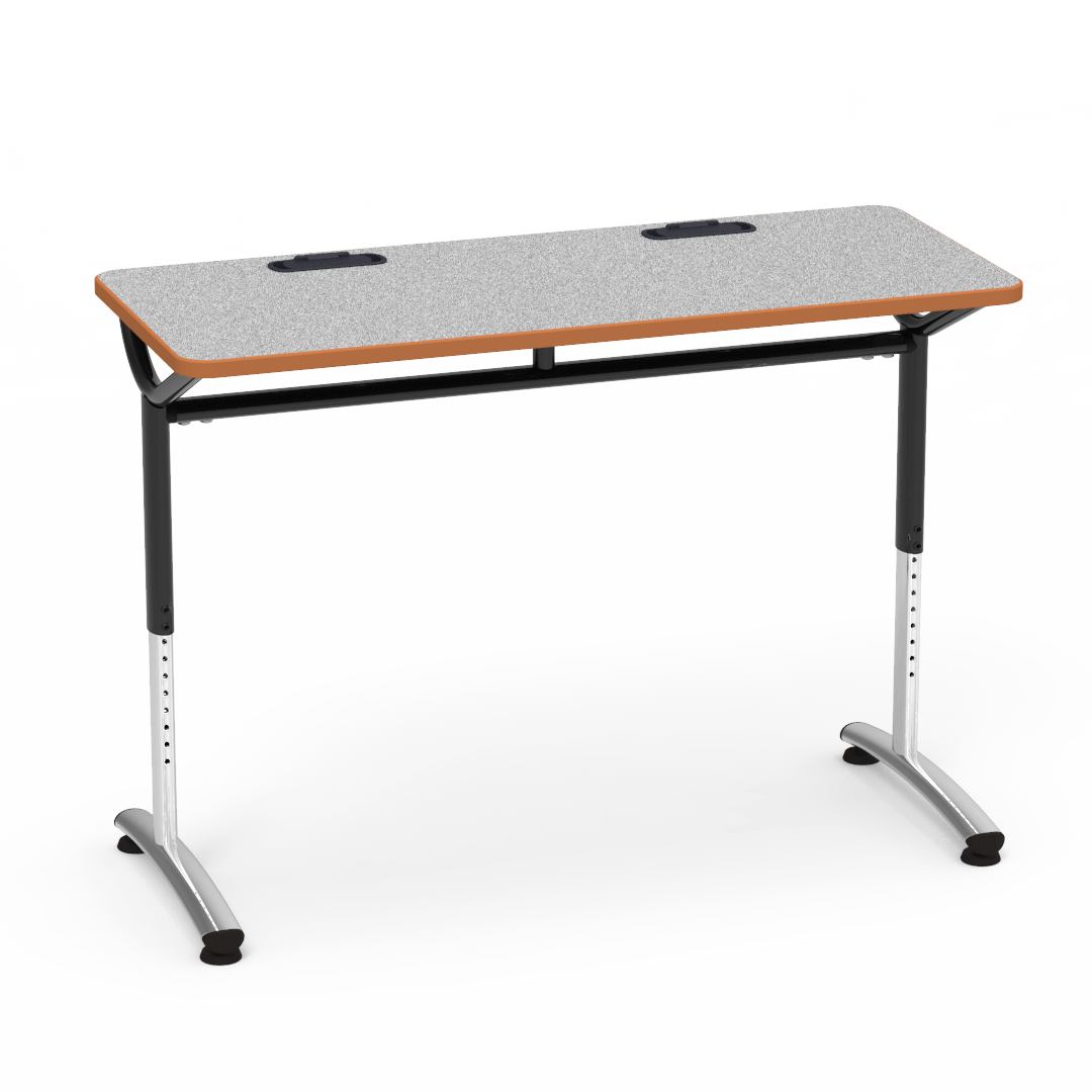 Virco TEXT Series Training Study Computer Desk Table with 2 Grommets 48"W x 20"D x 26"-34"H (TABLE-TE20488YADJGR2) - SchoolOutlet