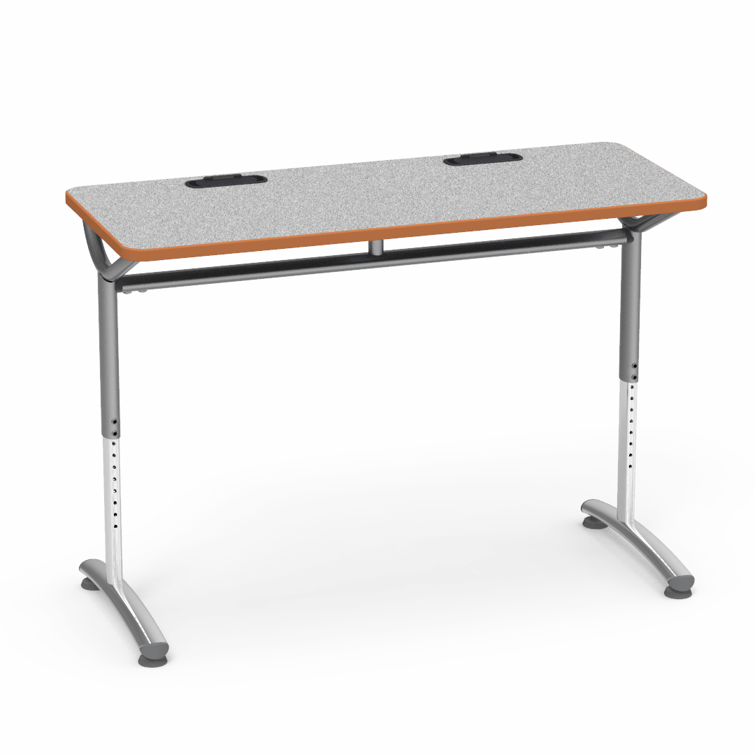 Virco TEXT Series Training Study Computer Desk Table with 2 Grommets 48"W x 20"D x 26"-34"H (TABLE-TE20488YADJGR2) - SchoolOutlet