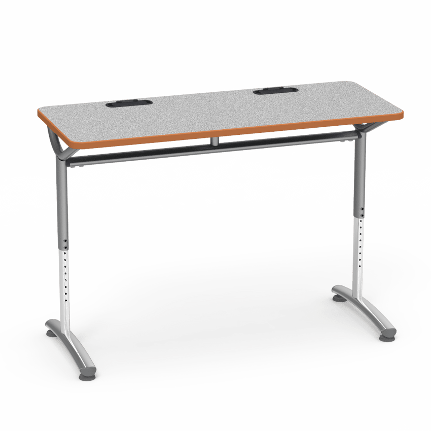 Virco TEXT Series Training Study Computer Desk Table with 2 Grommets 48"W x 20"D x 26"-34"H (TABLE-TE20488YADJGR2) - SchoolOutlet