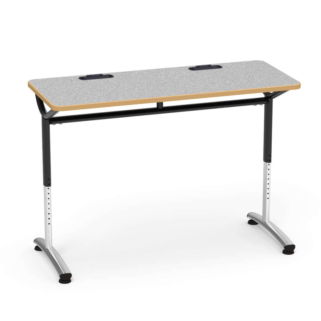 Virco TEXT Series Training Study Computer Desk Table with 2 Grommets 48"W x 20"D x 26"-34"H (TABLE-TE20488YADJGR2) - SchoolOutlet