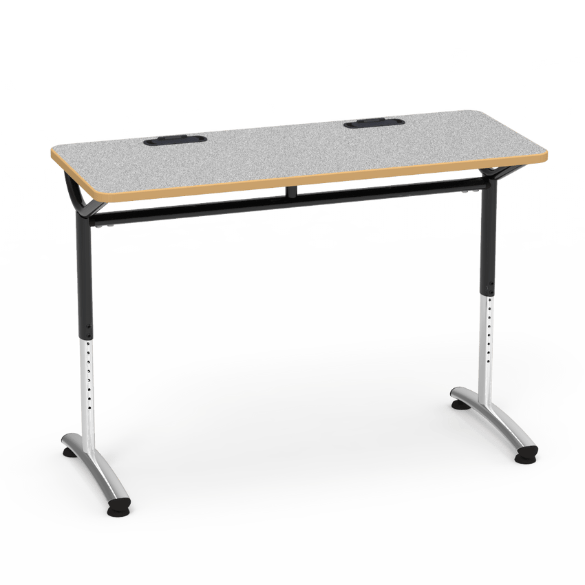 Virco TEXT Series Training Study Computer Desk Table with 2 Grommets 48"W x 20"D x 26"-34"H (TABLE-TE20488YADJGR2) - SchoolOutlet