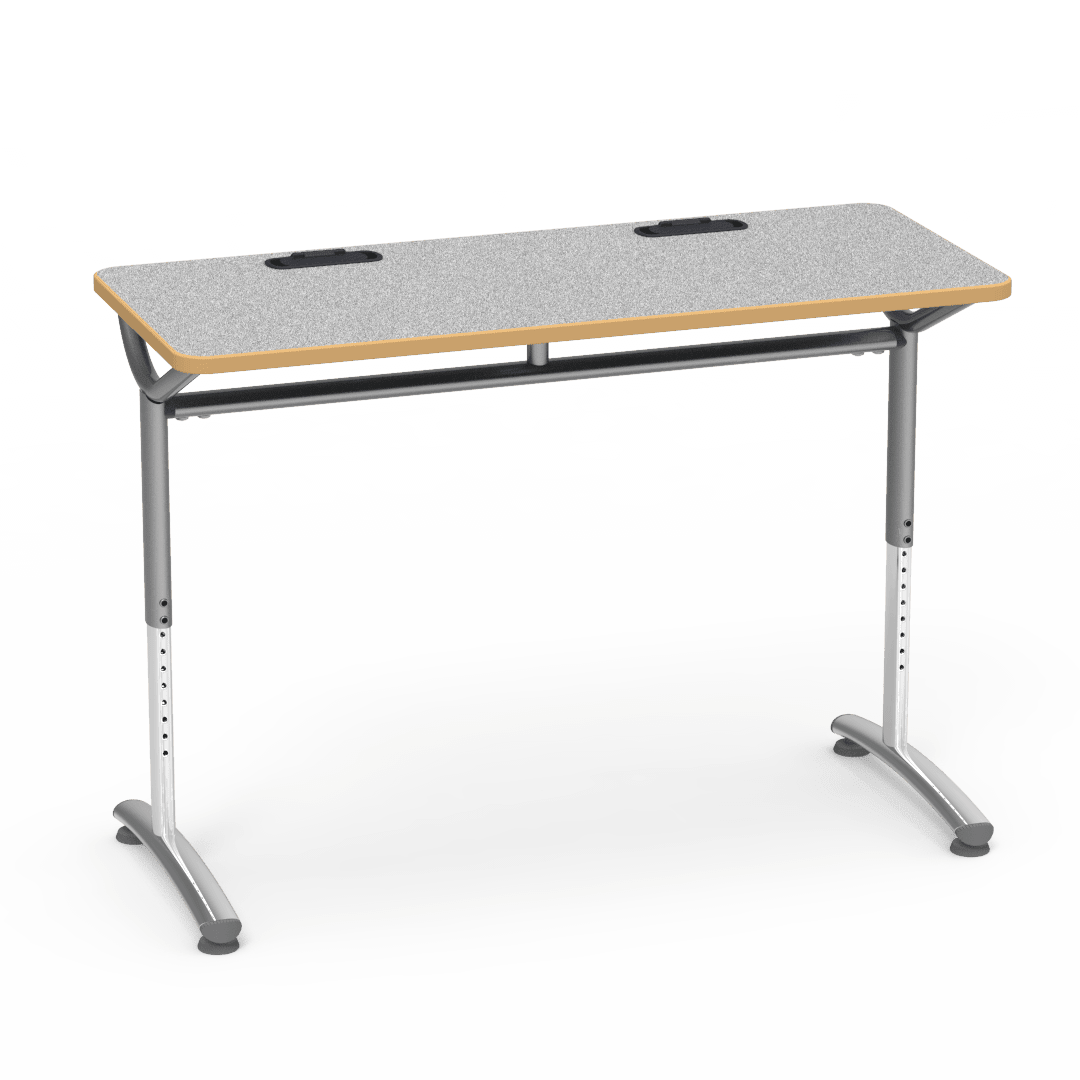 Virco TEXT Series Training Study Computer Desk Table with 2 Grommets 48"W x 20"D x 26"-34"H (TABLE-TE20488YADJGR2) - SchoolOutlet