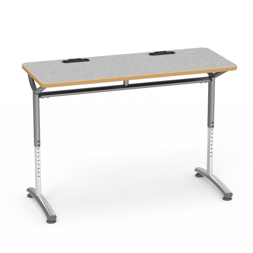 Virco TEXT Series Training Study Computer Desk Table with 2 Grommets 48"W x 20"D x 26"-34"H (TABLE-TE20488YADJGR2) - SchoolOutlet