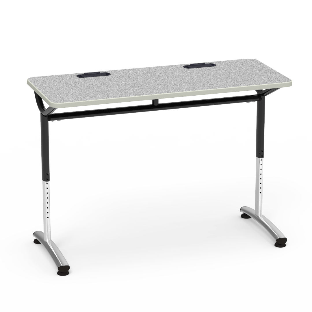 Virco TEXT Series Training Study Computer Desk Table with 2 Grommets 48"W x 20"D x 26"-34"H (TABLE-TE20488YADJGR2) - SchoolOutlet