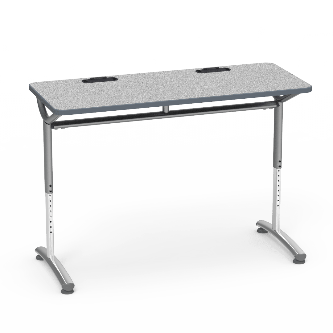 Virco TEXT Series Training Study Computer Desk Table with 2 Grommets 48"W x 20"D x 26"-34"H (TABLE-TE20488YADJGR2) - SchoolOutlet