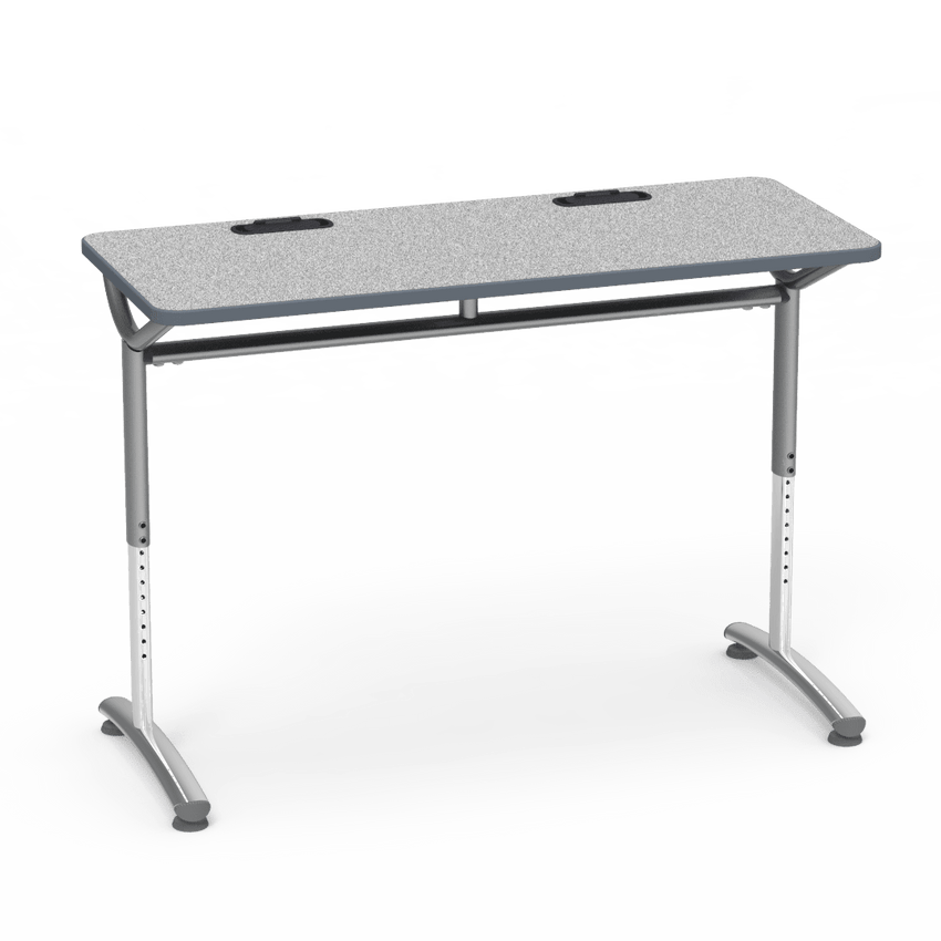 Virco TEXT Series Training Study Computer Desk Table with 2 Grommets 48"W x 20"D x 26"-34"H (TABLE-TE20488YADJGR2) - SchoolOutlet