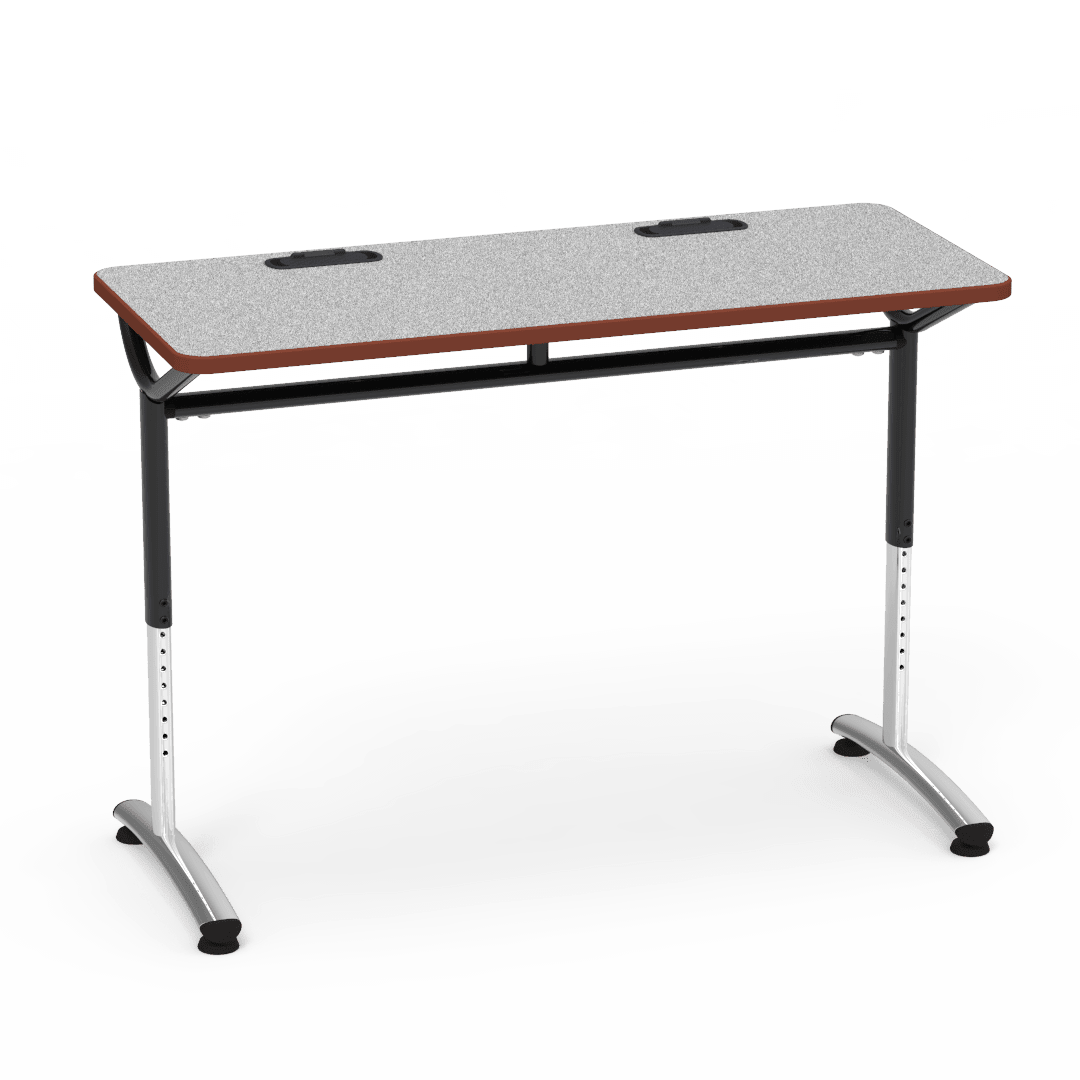 Virco TEXT Series Training Study Computer Desk Table with 2 Grommets 48"W x 20"D x 26"-34"H (TABLE-TE20488YADJGR2) - SchoolOutlet
