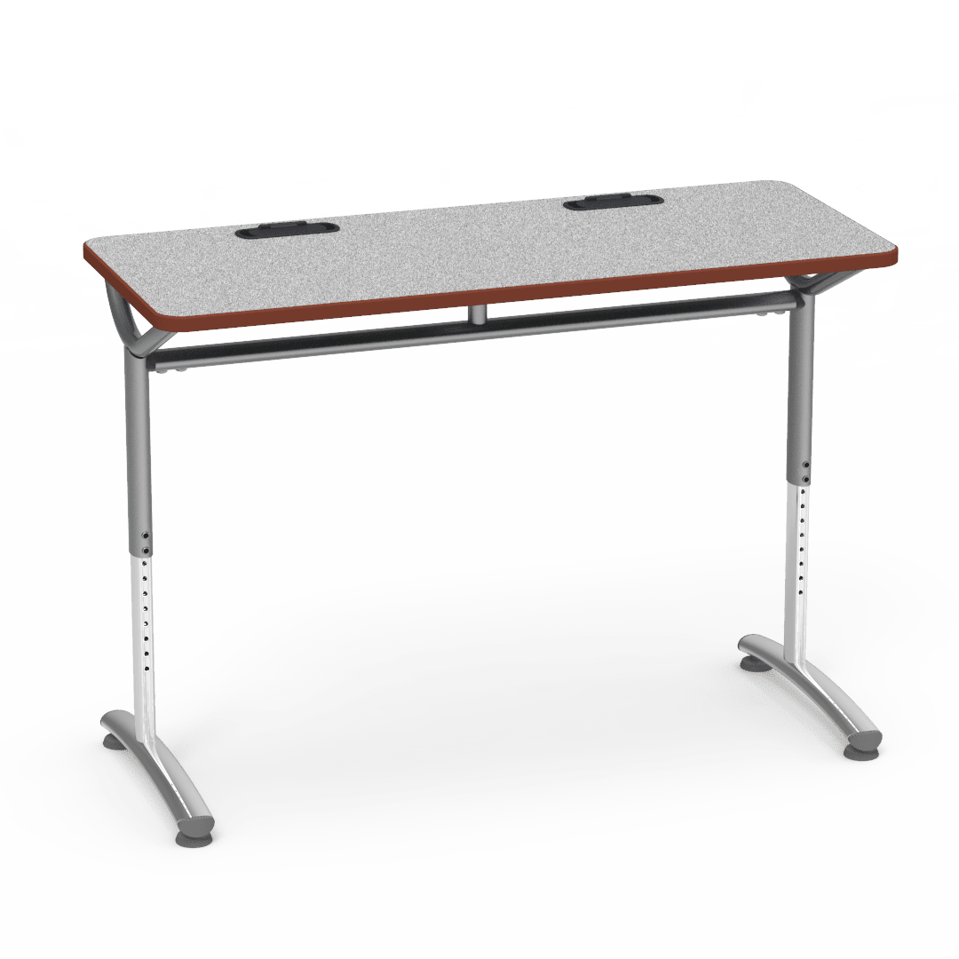 Virco TEXT Series Training Study Computer Desk Table with 2 Grommets 48"W x 20"D x 26"-34"H (TABLE-TE20488YADJGR2) - SchoolOutlet