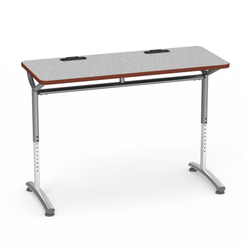 Virco TEXT Series Training Study Computer Desk Table with 2 Grommets 48"W x 20"D x 26"-34"H (TABLE-TE20488YADJGR2) - SchoolOutlet