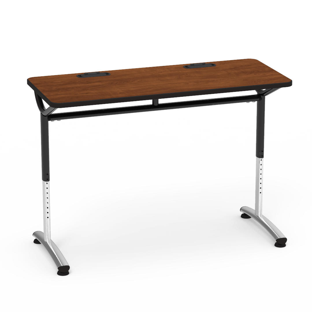 Virco TEXT Series Training Study Computer Desk Table with 2 Grommets 48"W x 20"D x 26"-34"H (TABLE-TE20488YADJGR2) - SchoolOutlet