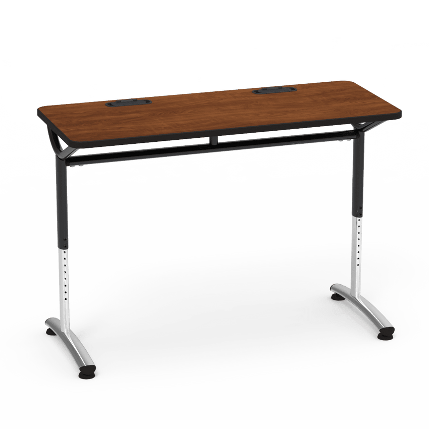 Virco TEXT Series Training Study Computer Desk Table with 2 Grommets 48"W x 20"D x 26"-34"H (TABLE-TE20488YADJGR2) - SchoolOutlet
