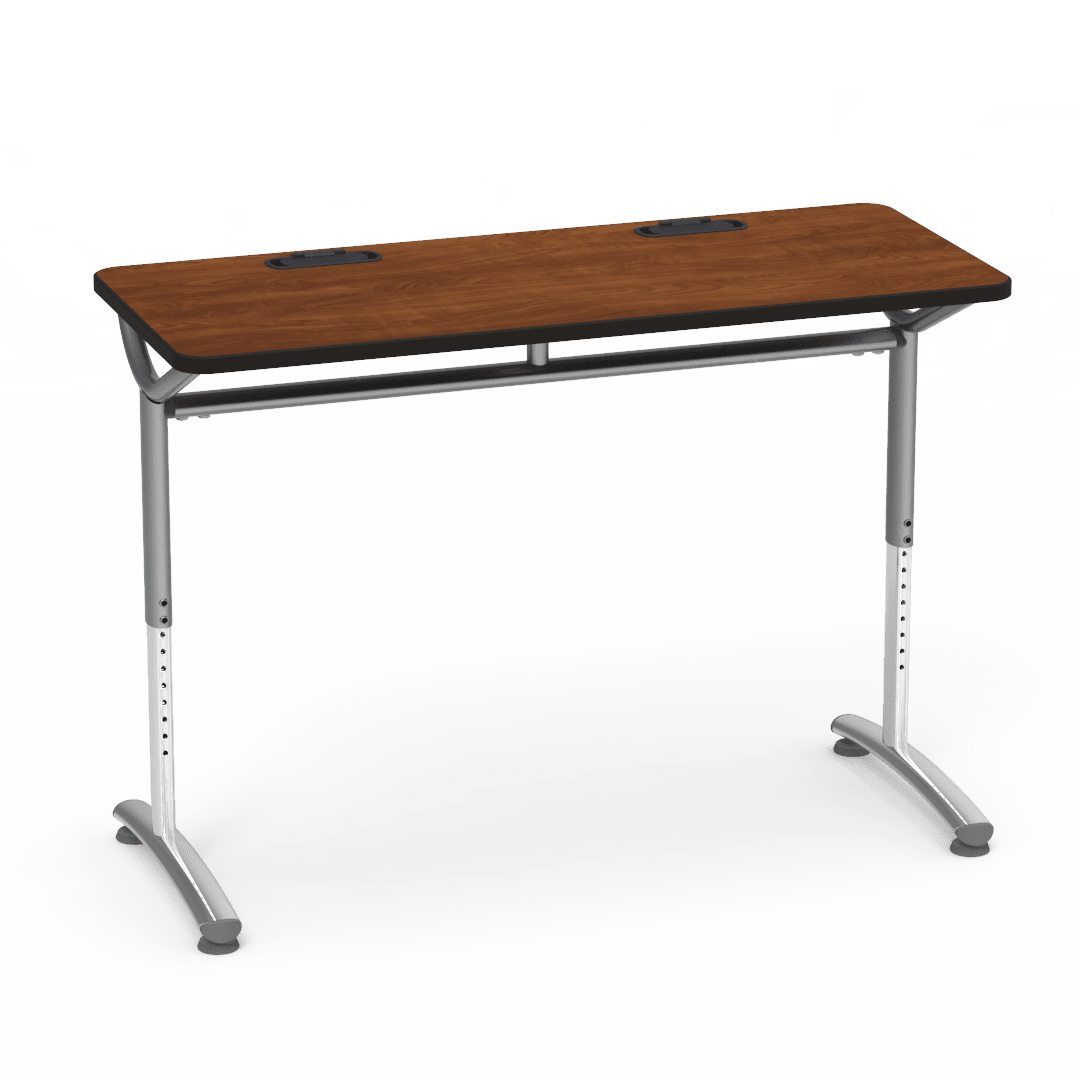 Virco TEXT Series Training Study Computer Desk Table with 2 Grommets 48"W x 20"D x 26"-34"H (TABLE-TE20488YADJGR2) - SchoolOutlet