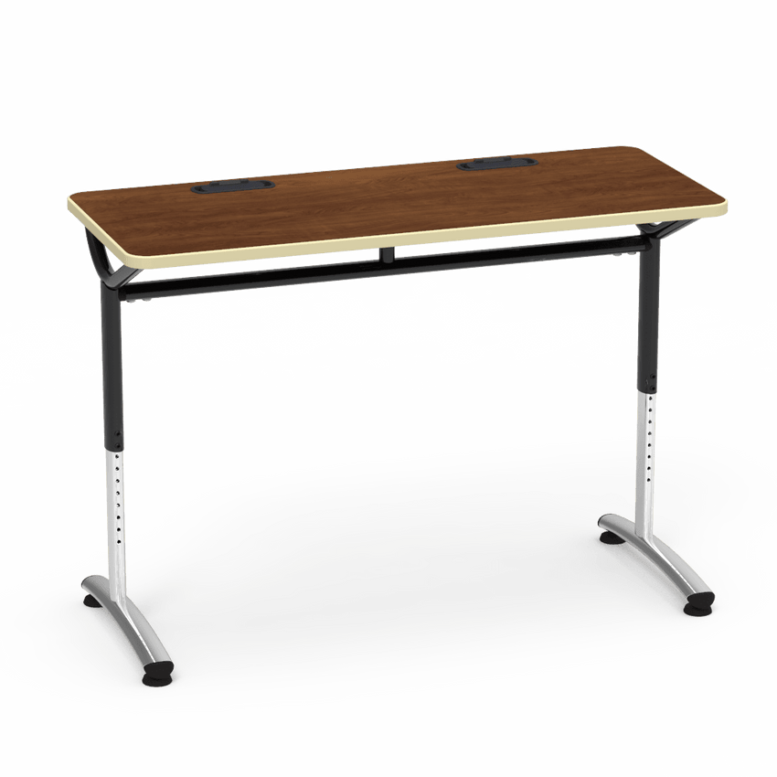 Virco TEXT Series Training Study Computer Desk Table with 2 Grommets 48"W x 20"D x 26"-34"H (TABLE-TE20488YADJGR2) - SchoolOutlet