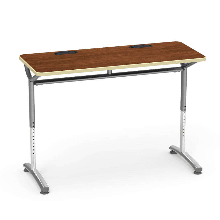 Virco TEXT Series Training Study Computer Desk Table with 2 Grommets 48"W x 20"D x 26"-34"H (TABLE-TE20488YADJGR2) - SchoolOutlet