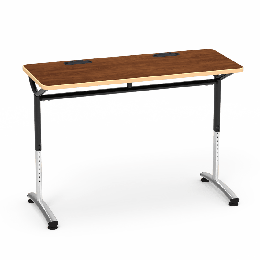 Virco TEXT Series Training Study Computer Desk Table with 2 Grommets 48"W x 20"D x 26"-34"H (TABLE-TE20488YADJGR2) - SchoolOutlet