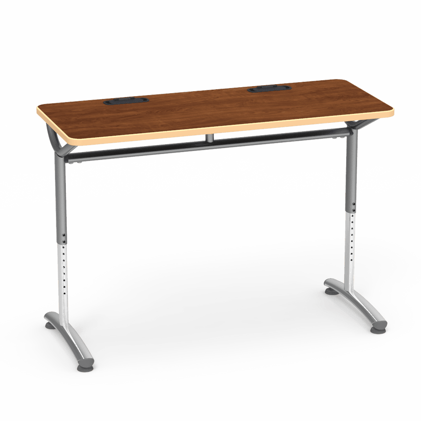 Virco TEXT Series Training Study Computer Desk Table with 2 Grommets 48"W x 20"D x 26"-34"H (TABLE-TE20488YADJGR2) - SchoolOutlet