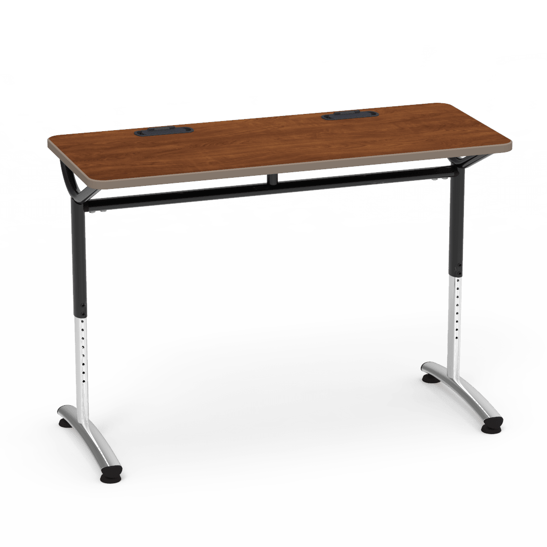 Virco TEXT Series Training Study Computer Desk Table with 2 Grommets 48"W x 20"D x 26"-34"H (TABLE-TE20488YADJGR2) - SchoolOutlet