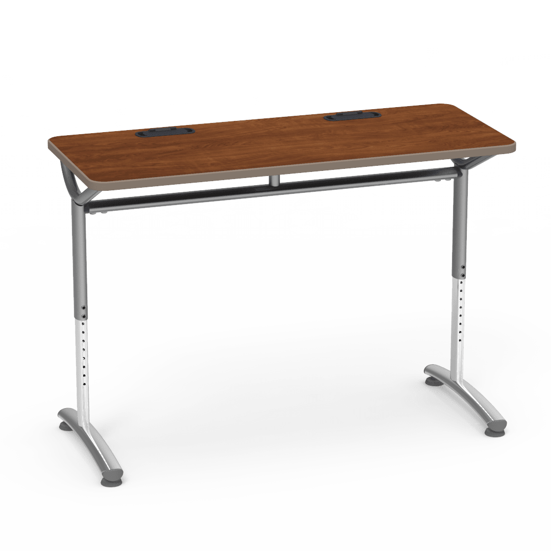 Virco TEXT Series Training Study Computer Desk Table with 2 Grommets 48"W x 20"D x 26"-34"H (TABLE-TE20488YADJGR2) - SchoolOutlet