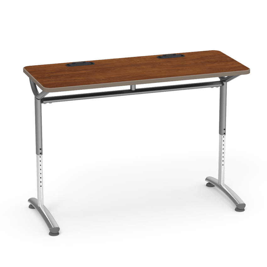 Virco TEXT Series Training Study Computer Desk Table with 2 Grommets 48"W x 20"D x 26"-34"H (TABLE-TE20488YADJGR2) - SchoolOutlet